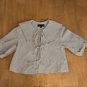 EUC Zara Gingham Tie-Front Blouse – Size S